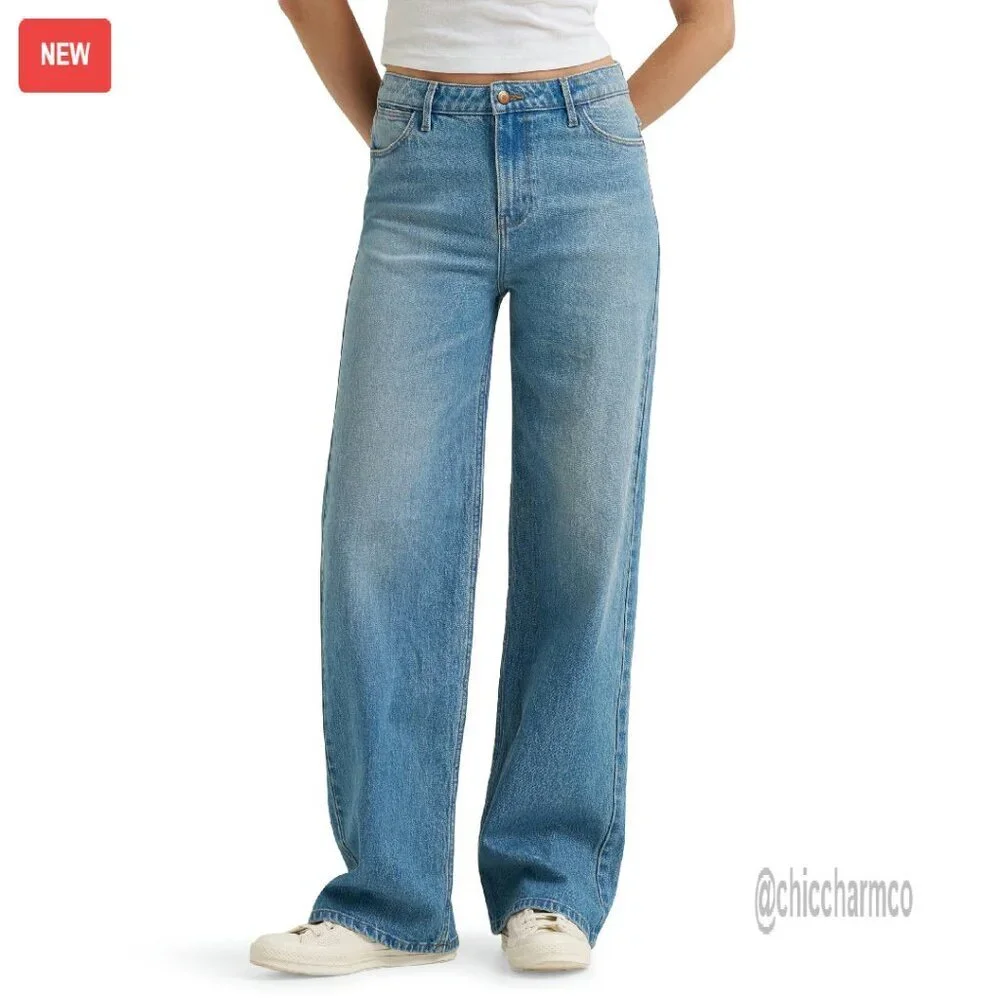 Mid Rise Loose Straight Leg Jeans, Stretch Denim, Sizes 0-18